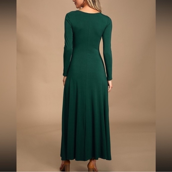 Lulus Swept Away Green Long Sleeve Maxi Dress Large Front Slit Size L - Picture 3 of 8